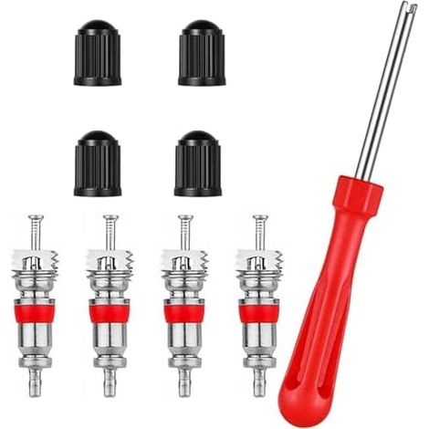 Extracteur de Valve à Tête Unique Rouge, Outil Démontage Pneu, Demonte Obus Valve, avec 4 Embouts et Bouchons pour Camions Vélos Motos Entretien Auto - (1/5)