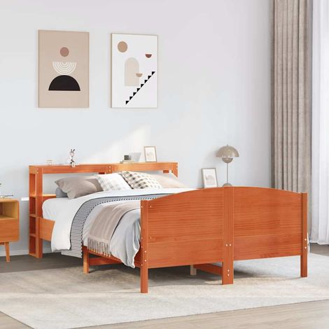 Estructura de cama sin colchón madera maciza marrón 135x190 cm