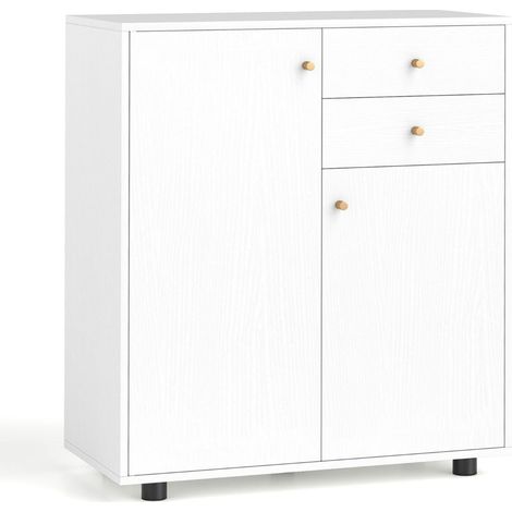 Mobile bar in legno bianco con 3 ripiani regolabili e 2 cassetti per cucina moderna 200019136
