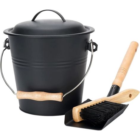 Mini-Ascheeimer mit Deckel, 4,8 Liter, mit Schaufel und Handbürste, Metall für Kohle und Asche, Kaminbesteck, Kamin, Holzofen (Teile im Lieferumfang enthalten) (1/5)