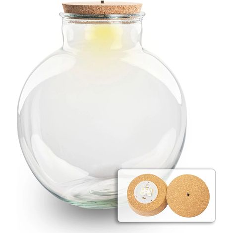 Bouteille Terrarium en Verre Recyclé avec Éclairage LED Bouchon Liège Ø 30 x 31 cm 11 L - PANGIVO (1/3)