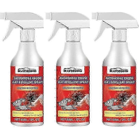 Lot de 3 flacons d'huile essentielle de menthe poivrée contre les rats et pour moteurs de voiture, spray anti-rats, spray de protection pour la maison et le moteur de voiture (1/4)