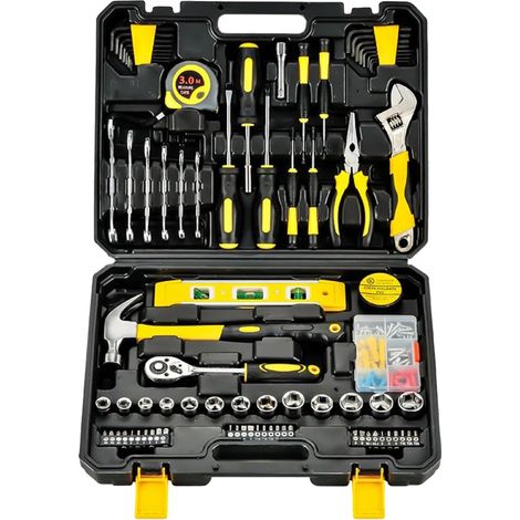 Jeu d'outils de mécanicien, 108 pièces, acier allié traité thermiquement, poignées antidérapantes, étui de rangement compact, compatibilité universelle (1/5)