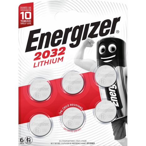 Energizer - Pack de 6 Pilas de Botón de Litio CR2032, sin Mercurio añadido y Potencia para Dispositivos pequeños como dispositivos médicos, básculas, elementos vestibles