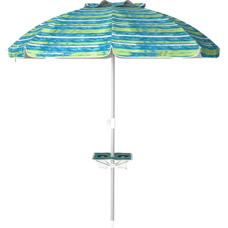 Parasol de plage inclinable rond Ø 190 cm - Table porte-gobelet - Sac transport - Protection UV50+
