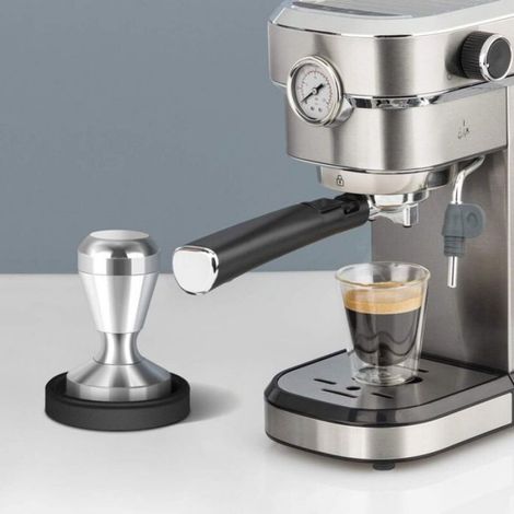 Presse café 51mm inox – Tampon ergonomique + tapis silicone pour espresso maison/bureau (1/5)