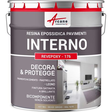 Resina Epossidica per pavimenti di cucina e bagno decorativa - REVEPOXY - 176 - 1 kg (fino a 5 m² in 2 strati) Beige Grigio - RAL 1019 - ARCANE INDUSTRIES