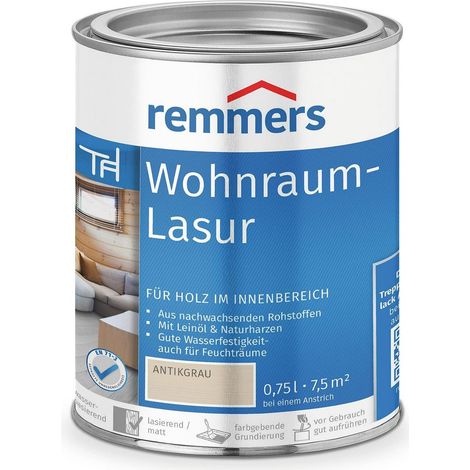 Remmers Wohnraum-Lasur antikgrau, 0,75 Liter, Holzlasur innen, für Möbel, Böden, Innentüren und Treppen geeignet, mit Abperleffekt