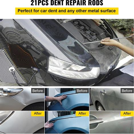 Kit de Débosselage sans Peinture 21PCs, Kit de Tiges pour Débosselage Carrosserie en Acier Inoxydable, Outils de Débosselage en Que… (1/5)