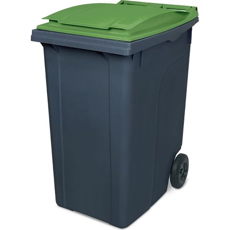 BRB Müllbehälter, Inhalt 360 Liter, grau mit farbigem Deckel, HxBxT 1090x620x860 mm, Gewicht 18 kg (grau/grün)