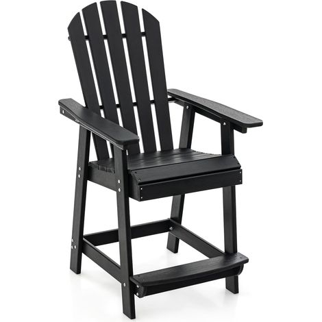 COSTWAY Silla Jardin Exterior HDPE con Reposabrazos, Silla Alta Adirondack con Reposapiés, Silla Alta de Bar Interiores Exteriores Jardín Piscina, 70 x 85 x 119 cm (Negro) (1/5)