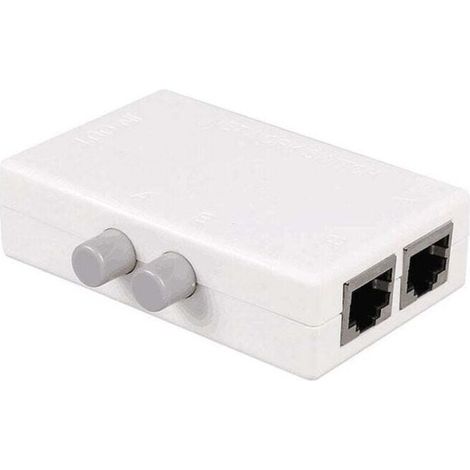 RJ45-Switch-Splitter-Wahlschalter, 2-Port-Netzwerk-Switch-Splitter-Wahlschalter (Hub) 1 Ausgang oder 1 Eingang 2 Ausgänge 100 m T 2-Wege RJ45 Ethernet-Netzwerk Sinloon Mini Metall-Druckknopfschalterbo (1/5)