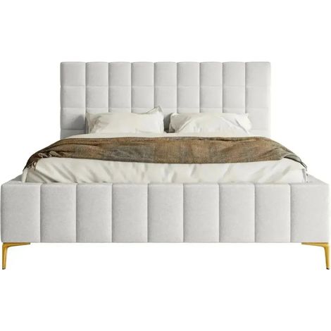 GREGOIRE - Lit coffre tissu chiné 180x200cm - Blanc