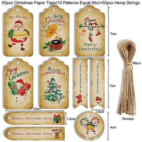 50 étiquettes cadeaux de Noël en papier, pour emballage cadeau DIY, décorations à suspendre au sapin de Noël et décorations du Nouvel An. Lot de 8 (50 pièces).
