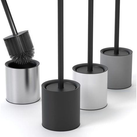 Silicone Stainless Steel Toilet Brush - Antibacterial Toilet Brush with Stylish Toilet Brush Holder - Design Toilet Brush Silicone with Splash Guard - Toilet Brush (Black) (1/5)
