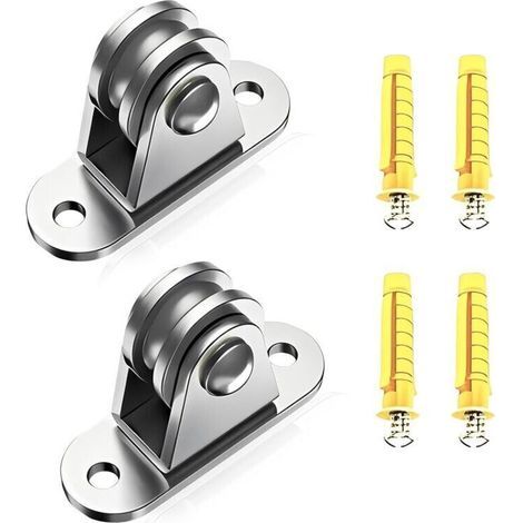 Set di 2 carrucole per stendibiancheria, silenziose, in acciaio inox, kit per la movimentazione e lo spostamento di cavi scorrevoli. (1/4)