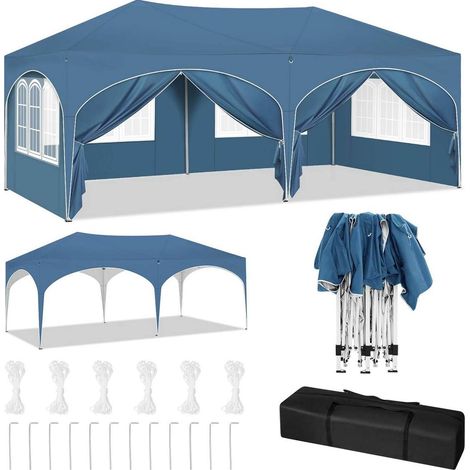 Toldo gazebo 3 x 6 m azul con 6 paredes laterales, impermeable (1/5)