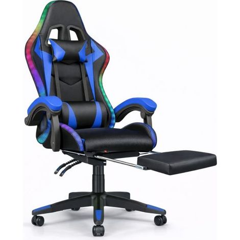Sedia Gaming con LED RGB Ergonomica Girevole Reclinabile Rotelle Poggiapiedi  NERO-BLU (1/5)