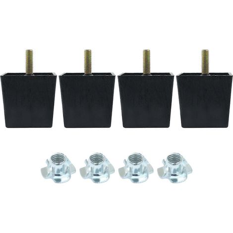 Lot de 4 pieds de canapé carrés de 2 pouces, pieds de meubles coniques en plastique avec boulons M8, finition grain de bois. (1/3)