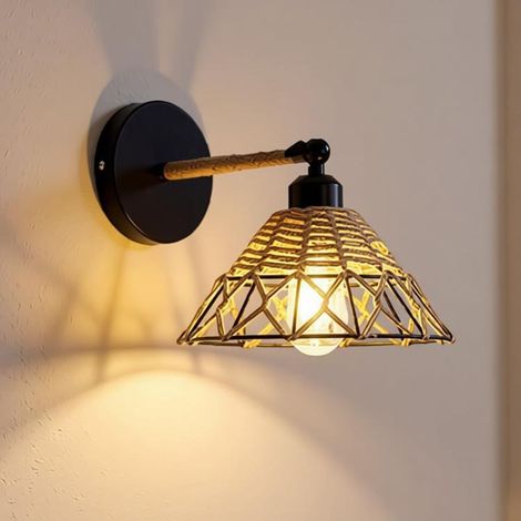Applique Murale Artisanale en Corde Tressée, Style Bohème Rétro, Douille E27, Lampe Murale avec Éclairage Chaud pour Salon et Chambre (1/5)