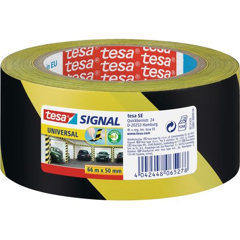 Ruban de signalisation auto-adhésif Tesa jaune et noir 66 m x 50 mm (1/4)