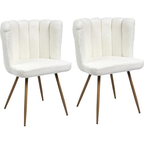 FJARD - Lot de 2 Fauteuils Blanc Tissu Bouclettes (1/4)