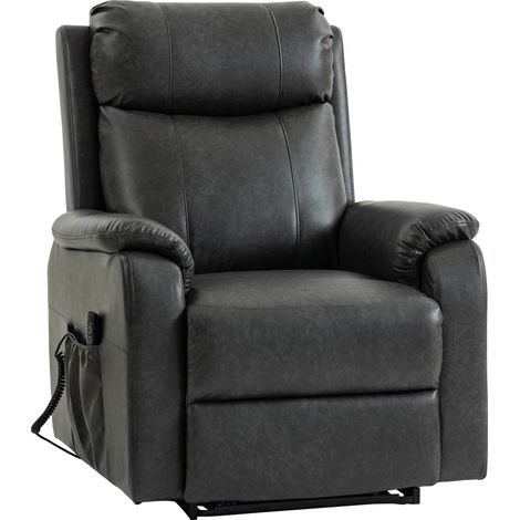 Fauteuil releveur électrique double moteur similicuir noir coussins plumes 130x80x100cm
