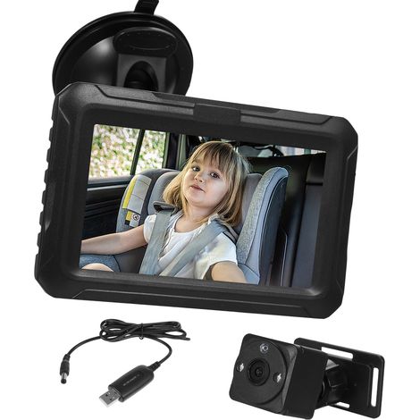 Caméra bébé voiture 1080P écran 4,3" – Vision nocturne 150° grand angle rotation 360° miroir siège arrière nourrissons, sécurité (1/5)