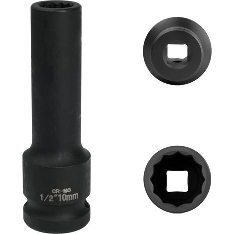 x 10mm Socket, 1/2" Drive, 12 Points, Cr-Mo Steel, For Automotive Mechanics and DIY (1/5)