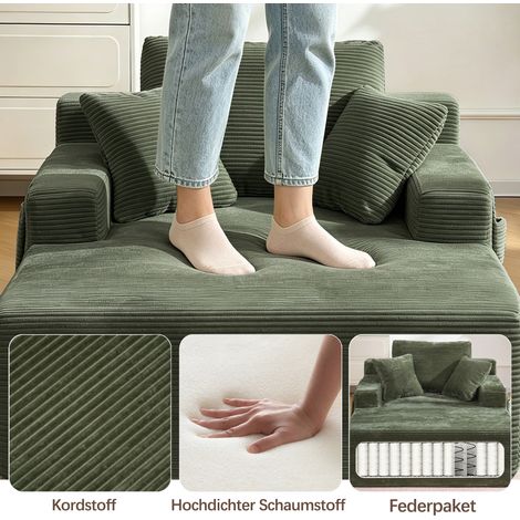 Un canapé confortable en velours côtelé – aucun assemblage requis, avec des coussins de dossier et d'assise moelleux et des poches latérales pour ranger les télécommandes et les téléphones portables – (1/4)
