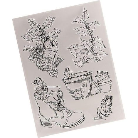 Tampon en silicone transparent à motif animaux, oiseaux et feuilles pour la création de cartes