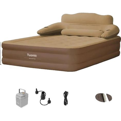 Matelas de camping, pompe intégrée, design de hauteur augmentée, marron (1/2)