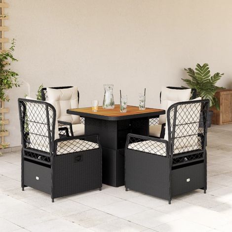 Set de muebles jardín 5 pzas con cojines ratán sintético negro vidaXL (1/5)