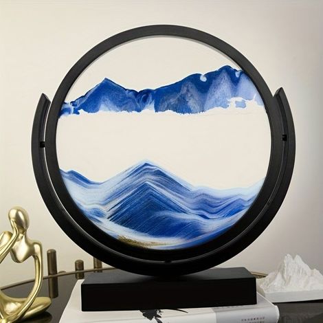 BelleRise - Ornement de tableau de bord : Art cinétique de sable 3D à cadre noir — Décor paysager en verre (avec sable mouvant) (1/5)