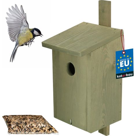 KOTARBAU® Nichoir Oiseaux Exterieur - Bois - 29x17 cm - Vert - Cabane Oiseaux Exterieur - Cabane À Oiseau - avec Nourriture 0,5 kg - Nichoirs À Mésanges - Nichoir a Mesange (1/5)