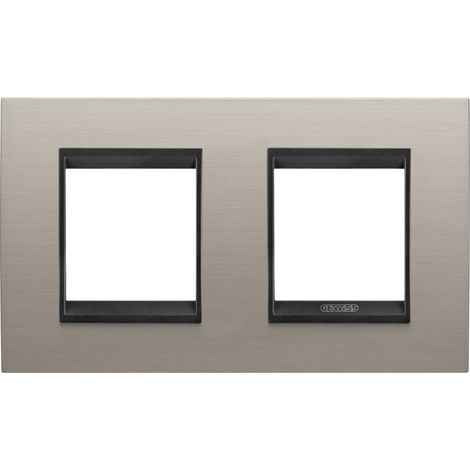 PLAQUE LUX 2+2P H MÉTAL ALUMINIUM BROSSÉ GEWISS GW16223WS (1/2)
