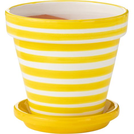 Pot Avec Soucoupe en Céramique "Granada Rayure" 27cm Jaune (1/5)