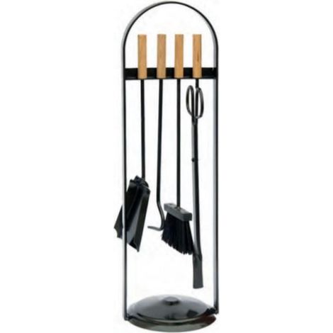Serviteur/Garniture de cheminée ensembles d'outils pince à feu pelle brosse en fer forgé coloris Noir / Doré - Hauteur 70 cm