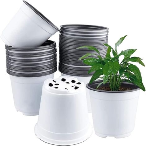 50 Pièces 15cm Pots de Fleurs en Plastique, Blanche Poids Léger Pots de Départ de Graines Pots de Semis de Pépinière Récipient pour Plantes à Fleurs (15 x 13cm) (1/5)