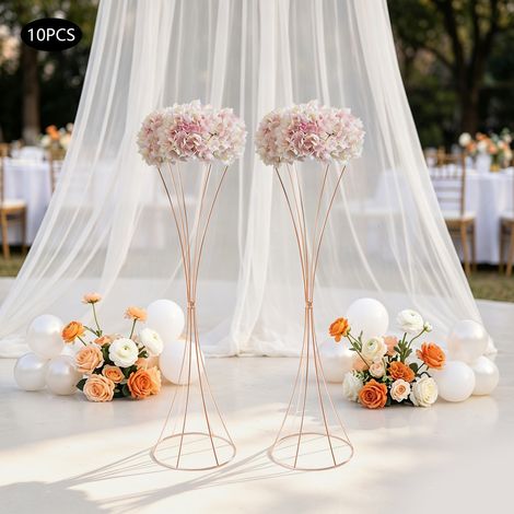 Lot de 10 centres de table en forme de support à fleurs doré, 80cm vases métalliques en forme de trompette pour une fête de mariage (1/5)