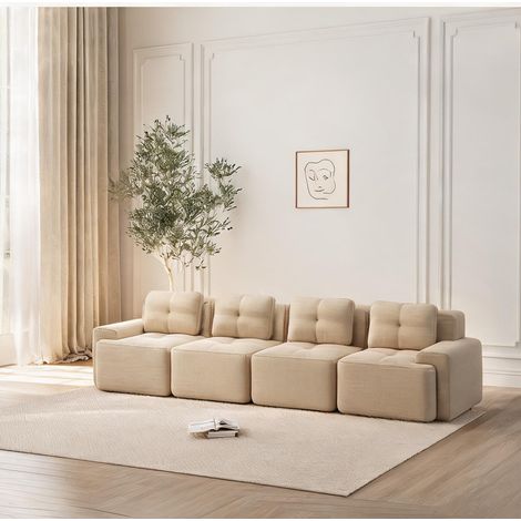 Canapé nuage modulaire 4 places en velours côtelé beige (1/5)