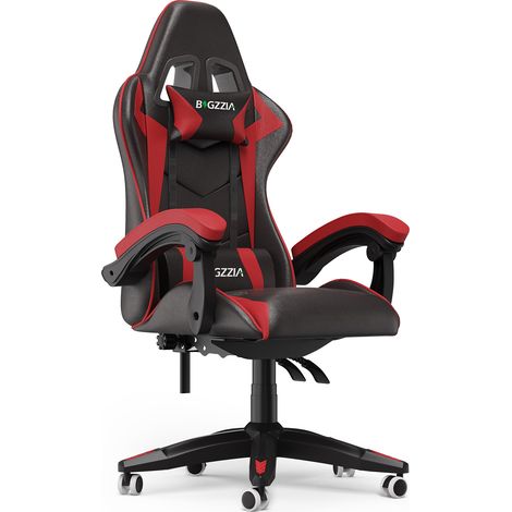 Fauteuil gamer ergonomique inclinable rouge - Support lombaire - Dossier inclinable 155° - Cuir PU luxe - Hauteur réglable 117-127 cm - Charge 136 kg - accoudoirs de connexion (1/5)