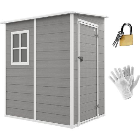 Abri de jardin 1,54 m³, cabane de jardin à toit pentu, 122 x 149 x 192/177 cm, abri à outils avec porte verrouillable, fenêtre, garage à vélos, armoire de jardin en aluminium, pour jardin, gris, livra (1/5)