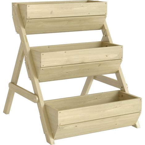GagaJardinière surélevée en bois avec 3 étages, étagère en escalier pour plantes avec trous de drainage, 65x75x76cm, vert (1/5)