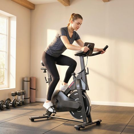 Vélo appartement magnétique Noir réglable écran LCD support tablette acier/ABS 103x49x98-112 cm