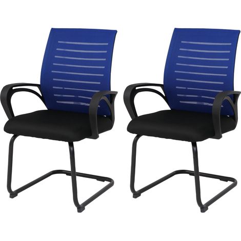 [NEUWERTIG] 2er-Set Konferenzstuhl HHG-584, Besucherstuhl Freischwinger, Stoff/Textil (250g/m²) MVG blau, Gestell schwarz