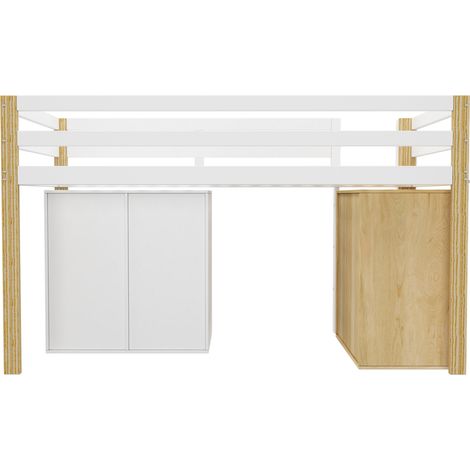 Multifunktionales Kinder-Hochbett 90 x 200 cm mit 2 Stauraumfächern und Leiter, naturweiß (1/5)