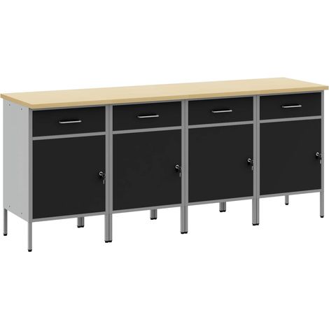 vidaXL Armario de trabajo 4 uds. Negro y Gris 200 x 55 x 85 cm (1/2)