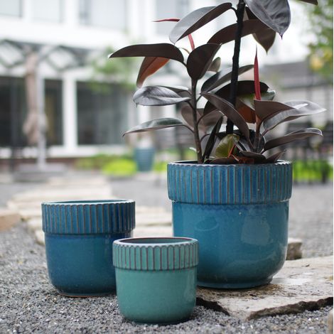Keramik-Blumentopf Ø 38 cm, glänzend türkis, mit Drainagelöchern, frostsicher HAVRYA (1/5)