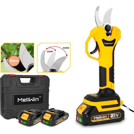 Tijeras de podar eléctricas inalámbricas de 30 mm, 2 baterías de 2000 mAh, profesionales para ramas de jardín.